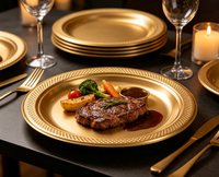 Assiettes en plastique dorées sans BPA, bordure diamant, jetables, rondes, pour mariage, anniversaire, traiteur