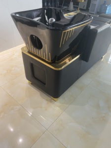 Factory Supply Schwarz Holz und Luxus Hochwertige Friseurs tuhl Keramik Shampoo Einheit Qualität <span class=keywords><strong>Massage</strong></span> Beauty Salon Ausrüstung. - Product Image 4