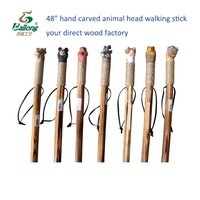 Bâtons de marche en bois sculptés à la main de 122 cm avec tête d'animal pour l'extérieur