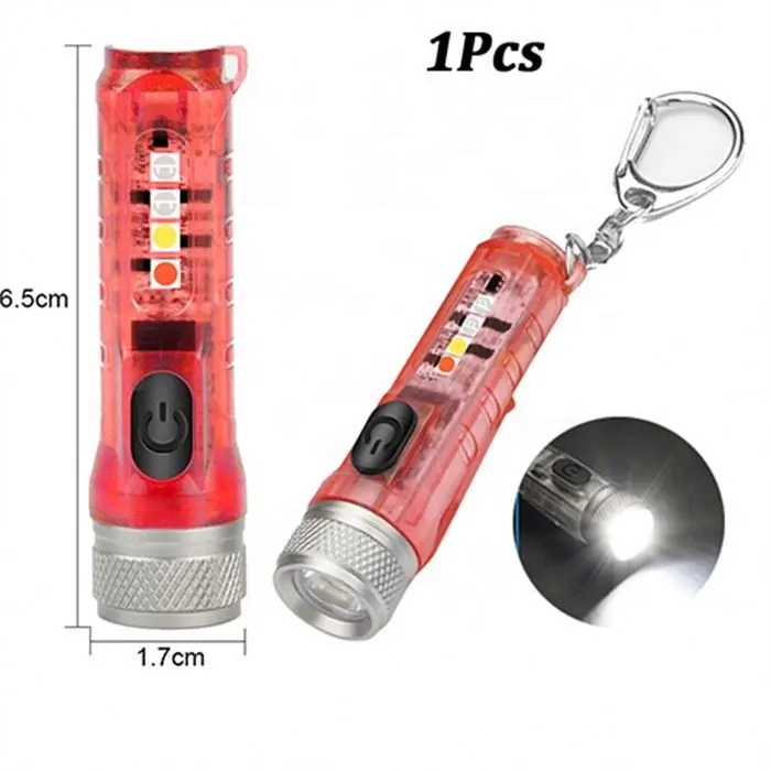 하이라이트 LED UV 손전등 USB 충전식 미니 키 체인 토치 라이트 방수 야외 휴대용 캠핑 비상 램프