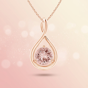 Pendentif de luxe en or plaqué 10K 14K 18K avec pierre précieuse rose ronde et breloque goutte d'infini, bijoux fins personnalisés pour femme pour anniversaire - Product Image 1