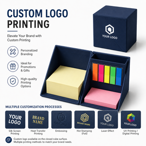 Caja de Notas Giratoria 2 en 1 con Logotipo Personalizado, Organizador de Escritorio Plegable, Juego de Notas Adhesivas con Marcadores de Página de 5 Colores para Regalo de Oficina - Product Image 2