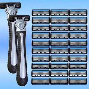 Manual <b>Razor</b> Stainless Steel Blade Replacement <b>Heads</b> For Men Face Shaving 2 Handles 24 Blades Set - Product Image 1