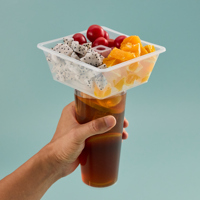 Snack et boisson jetables 2 en 1 à emporter dans une tasse Hotpot Bubble Cup avec bol sur le dessus Porte-gobelet en plastique noir 700ml 500ml