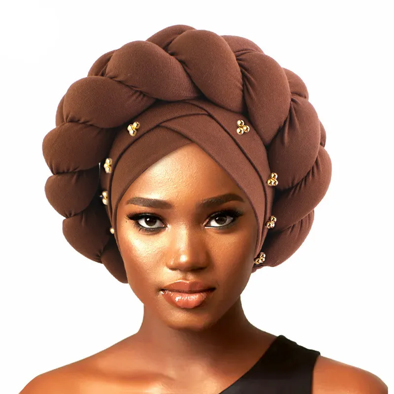 Afrikaanse Goede Kwaliteit Vrouwen Tulband Grote Vlecht Headwraps Met Sieraden Accessoires Polyester Hoofddoek