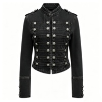 Veste en jean noire personnalisée pour homme SOONREE avec plusieurs rangées de boutons, épaulettes sur les épaules, style streetwear vintage