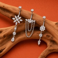 VIEN ZPO-223 G23 Piercing de nombril en titane avec fleur en zircon cubique, finition polie, bijou de corps en zircon en forme de goutte d'eau