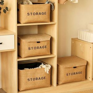 Boîte de rangement pliable en tissu coton-lin, écologique, capacité 20-35L, style américain, pour bureau et placard domestique - Product Image 1