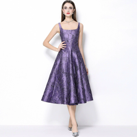 Robe trapèze élégante vintage jacquard à taille haute et grande ampleur pour femme, style français personnalisé