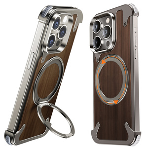 Eary trường hợp 360 độ xoay đứng pivot Gỗ Óc Chó điện thoại trường hợp kim loại khung - Product Image 1