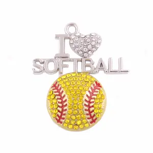 P17 Trade Assurance Fashion Design Sport Colorful Crystal Volleyball Pendant Bling Rhinestone I LOVE VOLLEYBALL Pendant