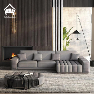 Sofá Modular Seccional en Forma de L de Lujo Italiano, Sofás de Esquina de Cuero y Tela, Combinación de Módulos, Conjunto de Muebles de Sala de Alta Gama para Villa - Product Image 1