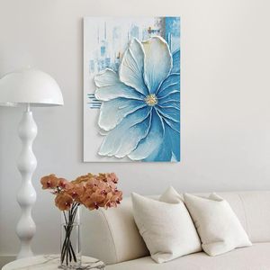 JUHOME - Pintura al Óleo Abstracta Texturizada con Flores Azules Pintadas a Mano, Arte de Pared de 24x36, Original Moderno de China para Sala de Estar - Product Image 3