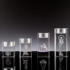 Glas Kaars Houder Fabriek Handgemaakte Theelichtje 3D Gegraveerd Aanpassen Kristallen Kandelaar