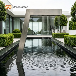 Fontaine murale en acier inoxydable pour jardin, cascade moderne rectangulaire polie, ornement de jardin extérieur - Product Image 6