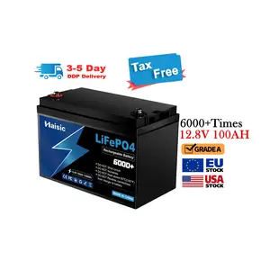 欧盟库存12v 100ah Lifepo4锂电池组用于太阳能系统的深循环储能电池