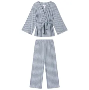 Manufacturer's Wholesale Dream Knitted Soft Striped Nightgown Women's Sleepwear Home Indoor Homewears