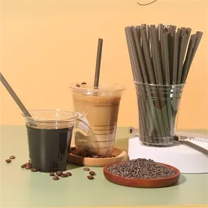 Custom Color Drink Straw 6mm 8mm 12mm Sugar Cane Bamboo Fiber Coffee Grounds Disposable Bubble Tea Straw Individual Packed