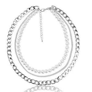 Collar de Moda con Capas, Cadena Gruesa de Perlas de Imitación, Gargantilla Multicapa, Joyería para Fiesta, Tono Oro Blanco - Product Image 5