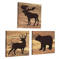 Ensemble de 3 décorations murales rustiques en bois véritable (ours, cerf, élan) pour la maison, le salon, thème chasse, chalet de montagne