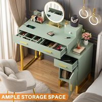 Coiffeuse moderne double face cyan avec 4 tiroirs de rangement, station de recharge et boîte de rangement séparée