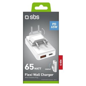 Caricabatterie USB <b>Type</b>-A, USB <b>Type</b>-<b>C</b> FLEXI WALL <b>CHARGER</b> 65W White TETRGANUSBTCFOLD65W - Product Image 2