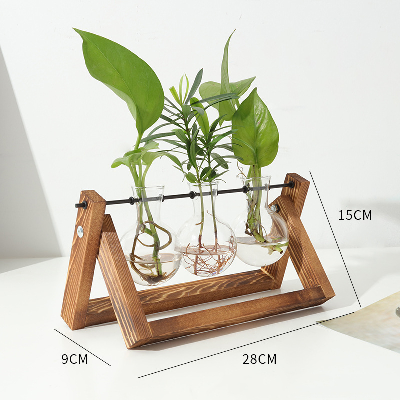 retro wood +  3 Bulb Vase clear