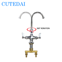 Robinet de cuisine col de cygne en laiton chromé, rotatif, à un trou, avec double poignée, cartouche céramique et bec verseur
