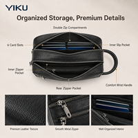 Tas Clutch Pria Custom Bahan Kulit PU, Tas Tangan Resleting Ganda, Dompet Organizer Perjalanan, Produsen Pabrik Label Pribadi OEM ODM