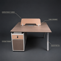 Poste de travail modulaire moderne 2 places pour personnel de bureau, bureau face à face avec écran de séparation simple, armoire de rangement mobile verrouillable