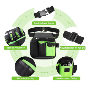 Ceinture de jardinage noire réglable avec pochette de ceinture et multiples poches pour sécateurs, gants et graines, idéale pour les travaux extérieurs en jardin. - Product Image 2