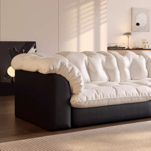 <span class=keywords><strong>Sofa</strong></span> Kulit Dua Warna Terinspirasi Gaya Prancis 2026 Desain Camellia Siluet Awan Krim Taupe Pelapis Kulit Asli Model Lurus - Product Image 4