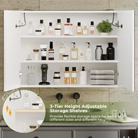 Armoires de salle de bain murales à double porte avec éclairage LED, 3 portes, miroirs et étagère de rangement réglable