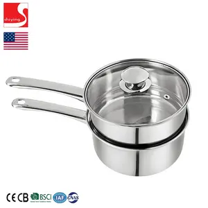 SY-Kitchenware 3 Piece Boiler 2.5 quart Stainless Steel saucepan handle steamer with lid sauce induction 18/10