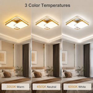Lámpara de techo LED cuadrada moderna, de hierro dorado, superficie acrílica, montaje en superficie, regulable a distancia, tricolor, para sala de estar y dormitorio - Product Image 3