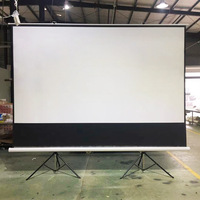 Écran de projection de 150 pouces 16:9 avec trépied en acier inoxydable double, écran de projection rétractable pour extérieur, maison, bureau, école