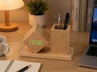 Hochwertiger Neuzugang Elektronischer Digitaler LED-Wecker Schreibtisch-Stifthalter Schlummerfunktion USB-Aufladung Modernes Design Büro