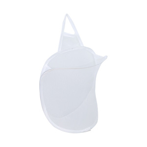 Clothing Organizer Round <b>Wall</b> Mounted Collapsible Mesh <b>Basket</b> <b>For</b> Bathroom Laundry <b>Storage</b> White And Gray - Product Image 4