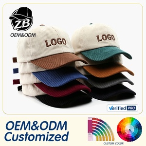Custom Embroidery Logo 6 Panel Gorras Blank <b>Plain</b> Curved Brim Corduroy Hat Dad Hat Two Tone Low Profile Corduroy Baseball <b>Cap</b> - Product Image 1