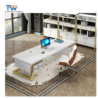 Table de direction de bureau en or de luxe bureaux cadre en acier inoxydable gestionnaire ordinateur bureau d'étude design moderne