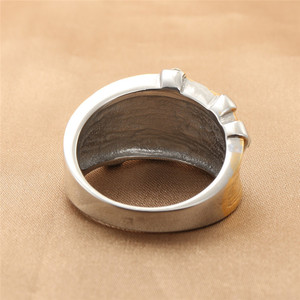 Bague unisexe de style européen et américain, bicolore, sertie de diamants, monture pavée en or, style rétro punk, 290117 - Product Image 3