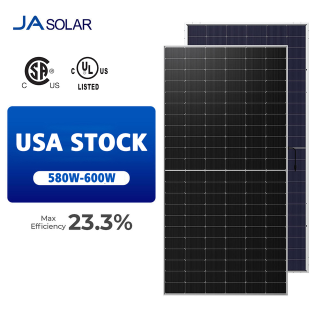 USA Stock With UL&CSA JA N Type 590W 600W Bifacial Double Glass Solar Panel High Efficiency 48 US States 7-day Fast Delivery
