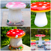 Table et chaise de champignon de jardin d'enfants, table et tabouret de champignon de cour de jardin, siège et tabouret de champignon de fibre de verre de sculpture