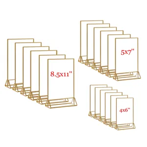 Acrylic Sign Holder With Gold Borders And Vertical Stand Double Sided Table Display For Wedding Photos Display