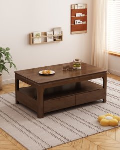 Modern Solid Wood Coffee <b>Table</b> with Drawers Open <b>Storage</b> Shelf Living Room Tea <b>Table</b> - Product Image 2