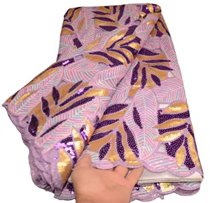 Tissu en dentelle Organza Violet de haute qualité 2023, tissu africain en dentelle française brodée à paillettes pour robe de soirée
