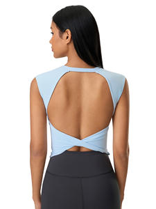Débardeur sans manches extensible dans les quatre sens respirant de qualité supérieure hauts de Yoga pour femmes t-shirts d'entraînement à séchage rapide Logo avant vêtements de sport d'été - Product Image 4