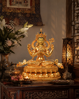 Statue bouddhiste Avalokiteshvara à quatre bras en cuivre plaqué or, faite à la main, gravée sur mesure, pour temple, religieuse, directement de l'usine