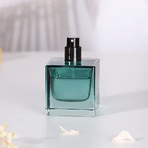30ml 50ml 100ml empty luxury cube square perfume bottle green gradient glass spray with plastic lid