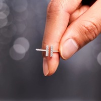 Bague en argent pur S925 - Style simple et élégant, sertissage double T, style européen, pour l'index, bague simple et originale.